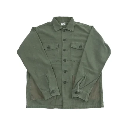 03 8345 77s 4 Pocket Fatigue Shirt Reverse Sateen Dark Olive Stone Front