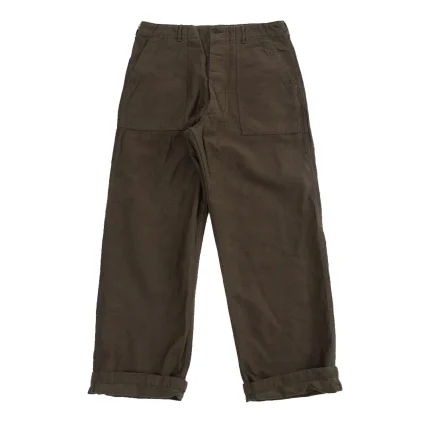 Fatigue Pants Cotton Linen Moleskin Relax Fit Coffee Brown Front