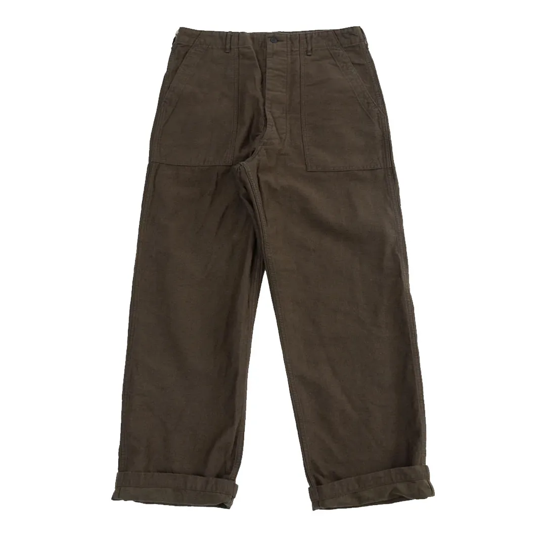 Fatigue Pants Cotton Linen Moleskin Relax Fit Coffee Brown Front Fatigue Pants Cotton Linen Moleskin Relax Fit Coffee Brown Front
