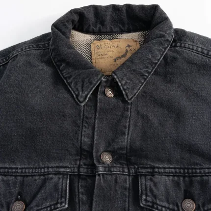 OrSlow 01 6105 D61SK – Organic Cotton Flannel Check Lining Type 3 Denim Jacket – Black Denim Stone (1)