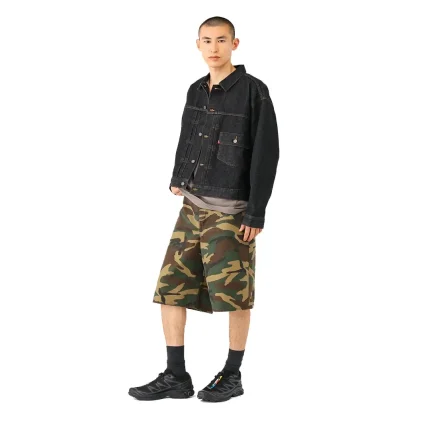 OrSlow × BEAMS 100 Super Dad Woodland Camo Short Pant Side View