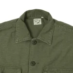 orSlow Contrast Pocket Sateen Overshirt Olive Stone Front Zoom