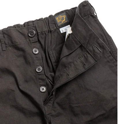 orSlow LOT–5000 ORIGINAL HERRINGBONE FRENCH WORK PANT BLACK Front Opened (1)