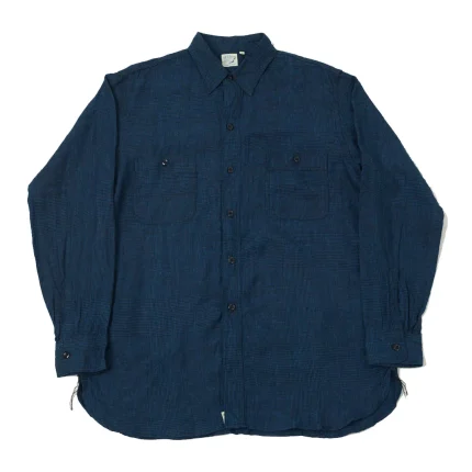 orSlow Linen Poplin Check Work Shirt Indigo Front (1)