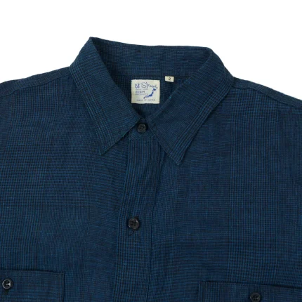 orSlow Linen Poplin Check Work Shirt Indigo Front Zoom (1)